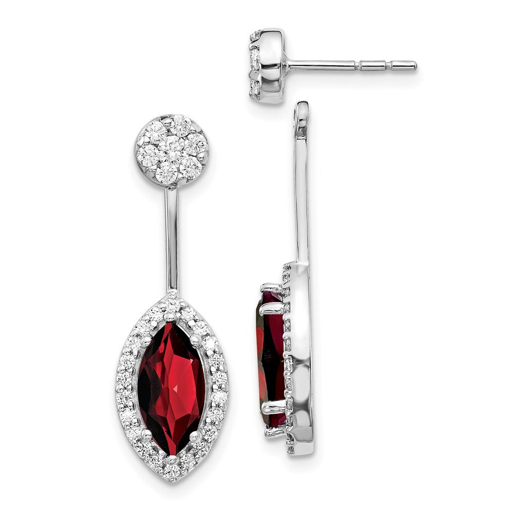 14k White Gold Real Diamond/Marquise Garnet Front/Back Earrings EM4194-GA-075-WA
