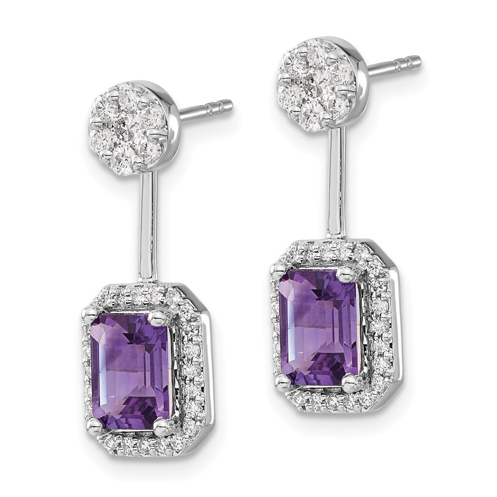 Solid 14k White Gold Simulated CZ Simulated/Simulated Amethyst Front/BacK Earrings