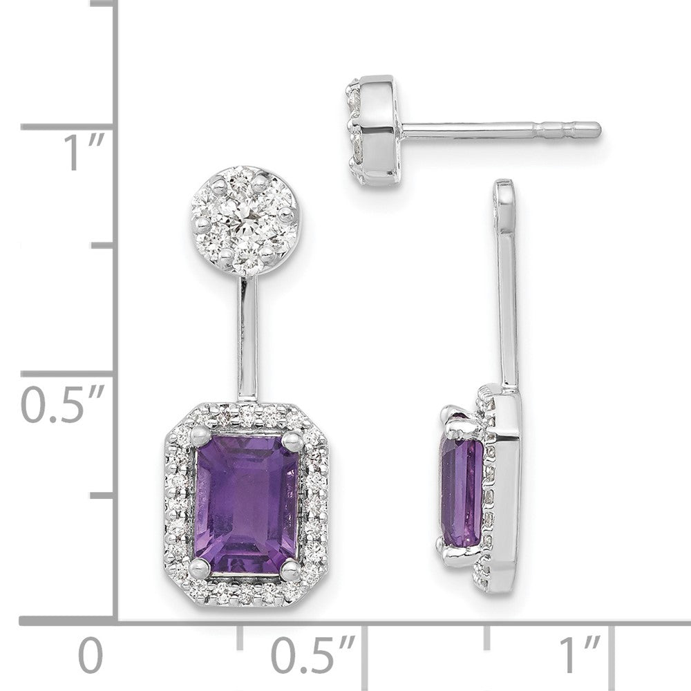 Solid 14k White Gold Simulated CZ Simulated/Simulated Amethyst Front/BacK Earrings