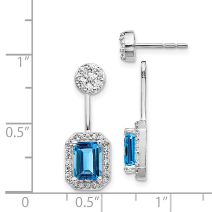 Solid 14k White Gold Simulated CZ & Blue Topaz Earrings