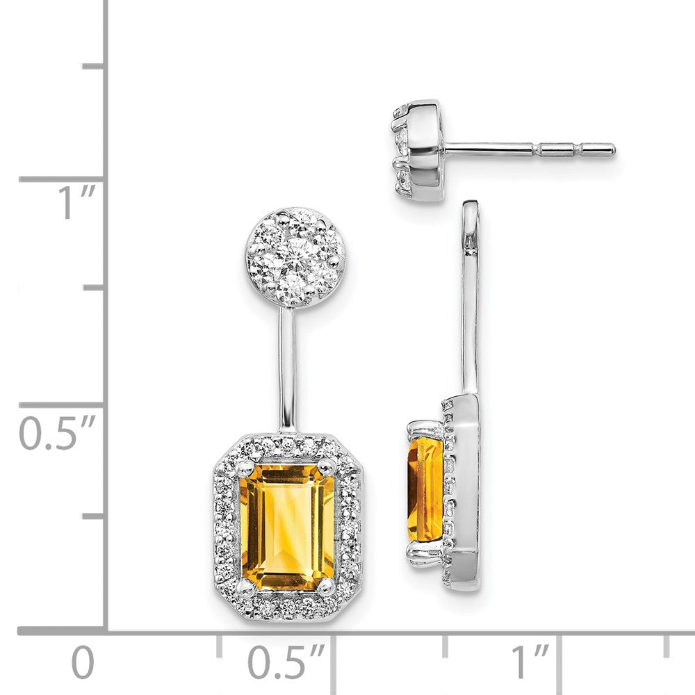 Solid 14k White Gold Simulated CZ Simulated/Simulated Citrine Front/BacK Earrings