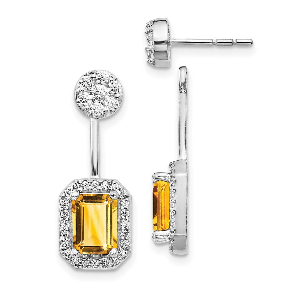 Solid 14k White Gold Simulated CZ Simulated/Simulated Citrine Front/BacK Earrings