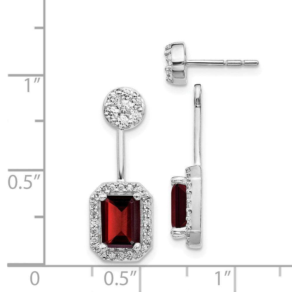 Solid 14k White Gold Simulated CZ Simulated/Simulated Garnet Front/BacK Earrings