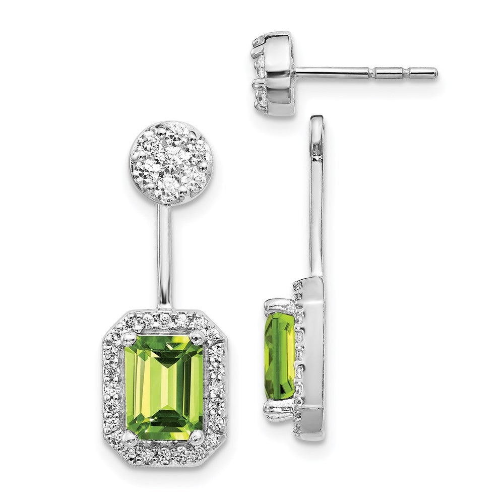 14k White Gold Real Diamond/Peridot Front/Back Earrings EM4195-PE-062-WA
