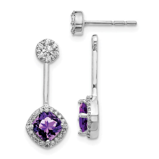 14k White Gold Real Diamond/Amethyst Front/Back Earrings EM4196-AM-033-WA