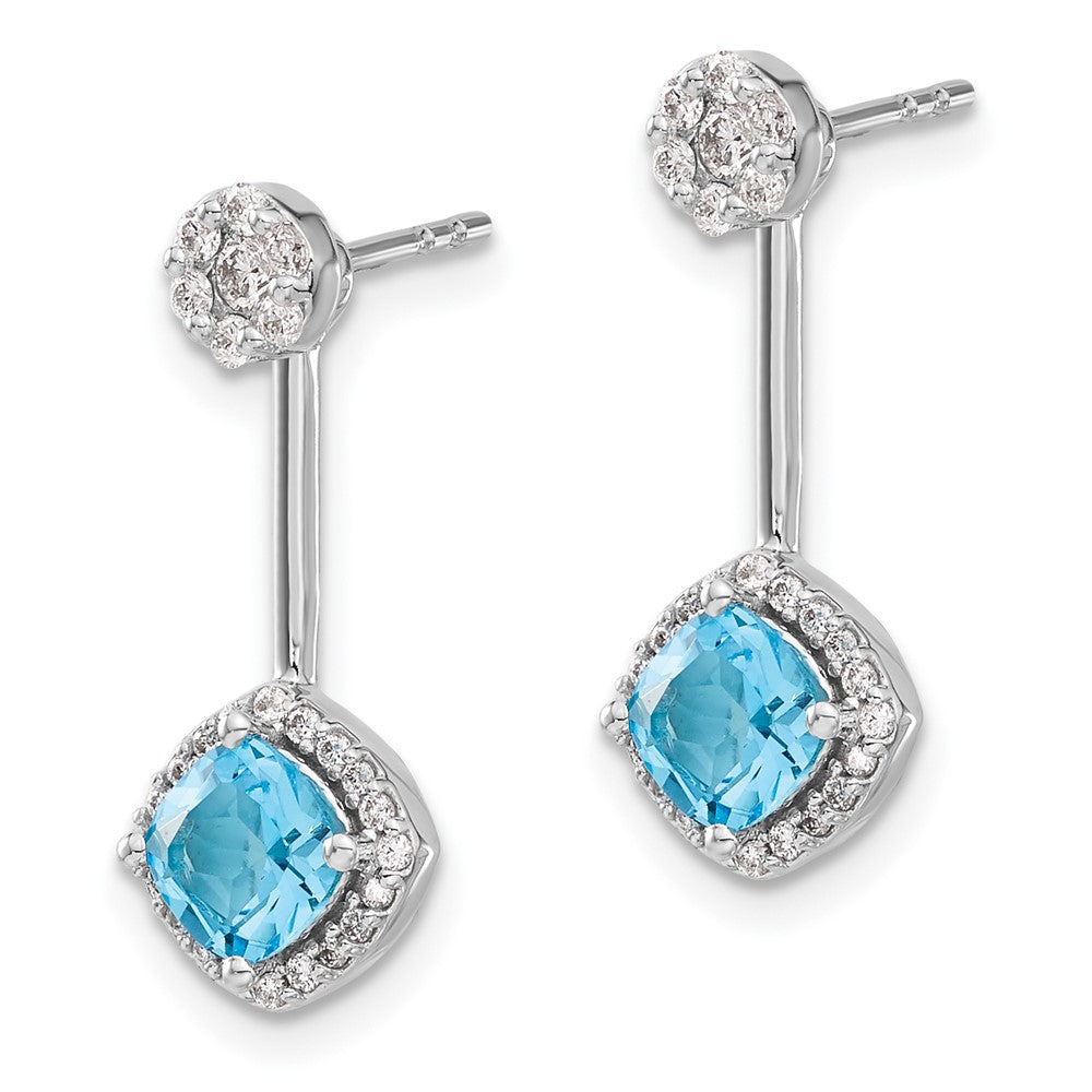 Solid 14k White Gold Simulated CZ Simulated/Simulated Blue Topaz Front/BacK Earrings