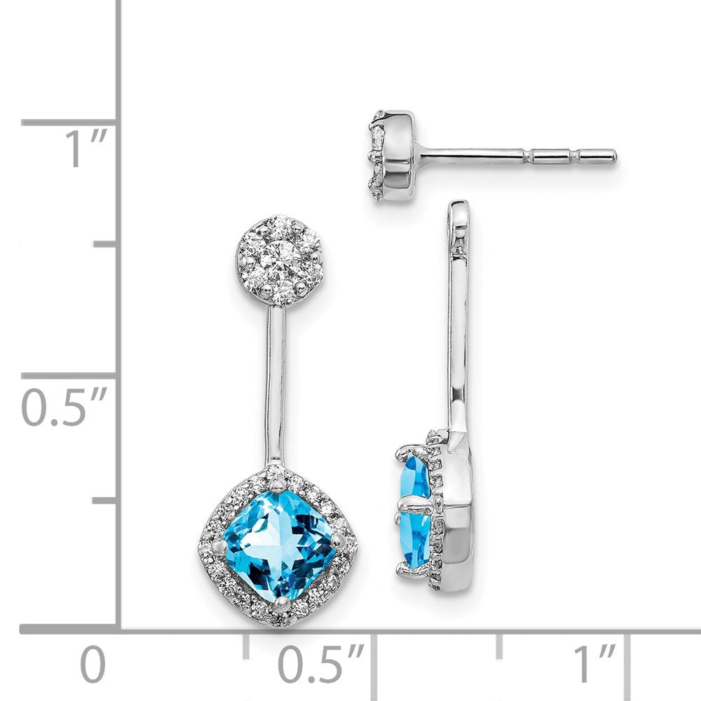 Solid 14k White Gold Simulated CZ Simulated/Simulated Blue Topaz Front/BacK Earrings