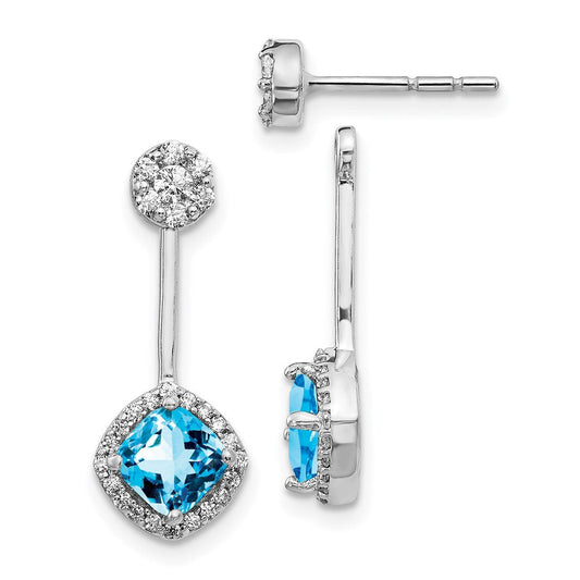 14k White Gold Real Diamond/Blue Topaz Front/Back Earrings EM4196-BT-033-WA