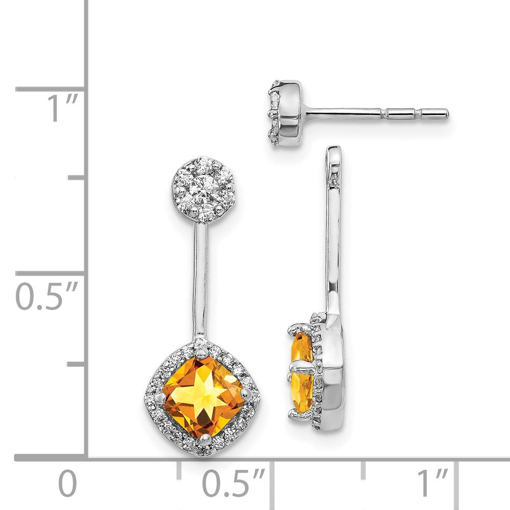 Solid 14k White Gold Simulated CZ Simulated/Simulated Citrine Front/BacK Earrings