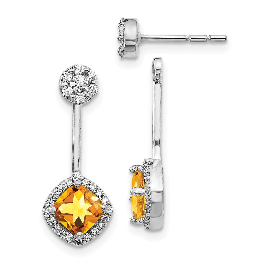 14k White Gold Real Diamond/Citrine Front/Back Earrings EM4196-CI-033-WA