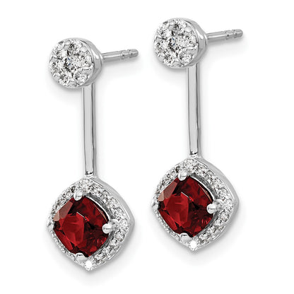 Solid 14k White Gold Simulated CZ Simulated/Simulated Garnet Front/BacK Earrings