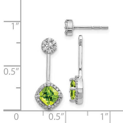 Solid 14k White Gold Simulated CZ & Peridot Earrings