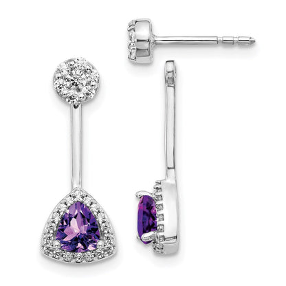 14k White Gold Real Diamond/Trillion Amethyst Front/Back Earrings EM4197-AM-033-WA