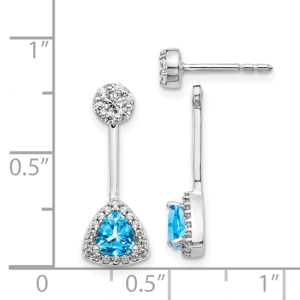 Solid 14k White Gold Simulated CZ & Blue Topaz Earrings