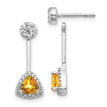 14k White Gold Real Diamond/Trillion Citrine Front/Back Earrings EM4197-CI-033-WA