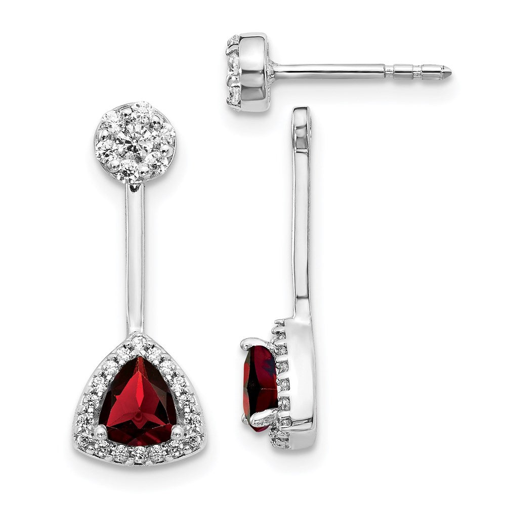 14k White Gold Real Diamond/Trillion Garnet Front/Back Earrings EM4197-GA-033-WA