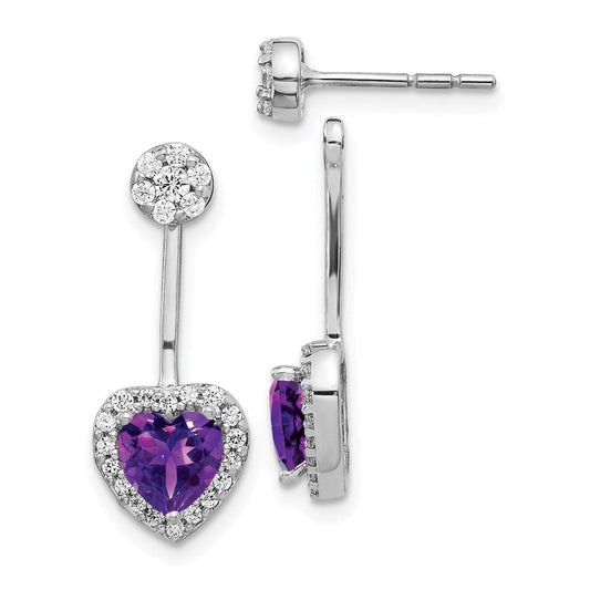 14k White Gold Real Diamond/Heart Amethyst Front/Back Earrings EM4198-AM-038-WA