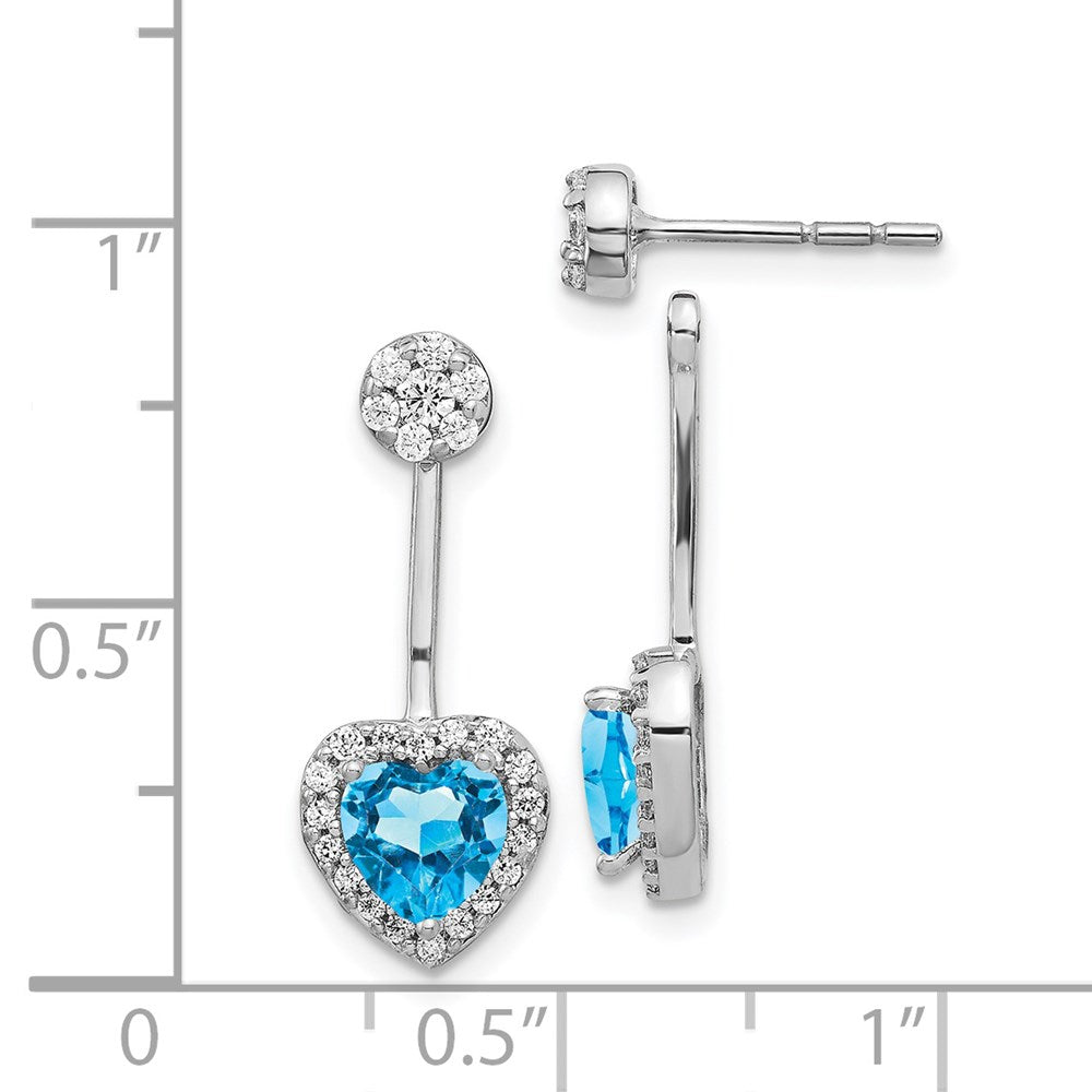 Solid 14k White Gold Simulated CZ & Blue Topaz Earrings