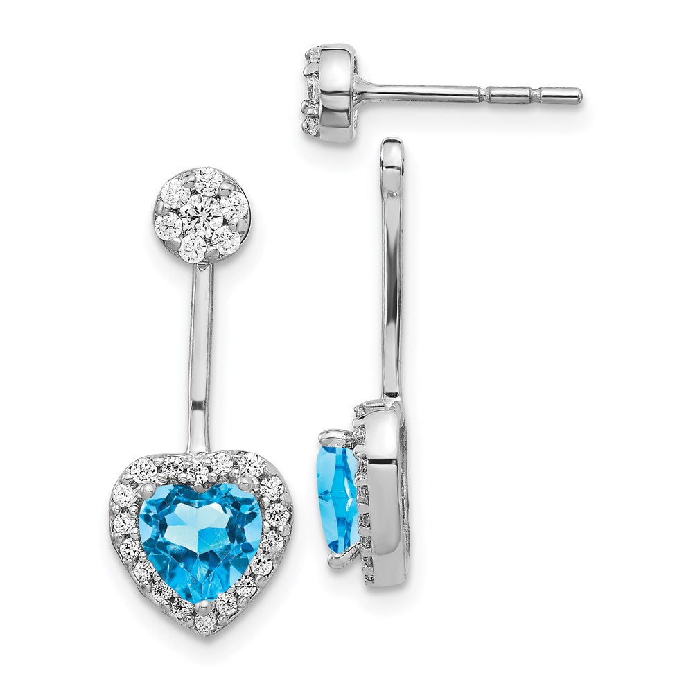 Solid 14k White Gold Simulated CZ & Blue Topaz Earrings