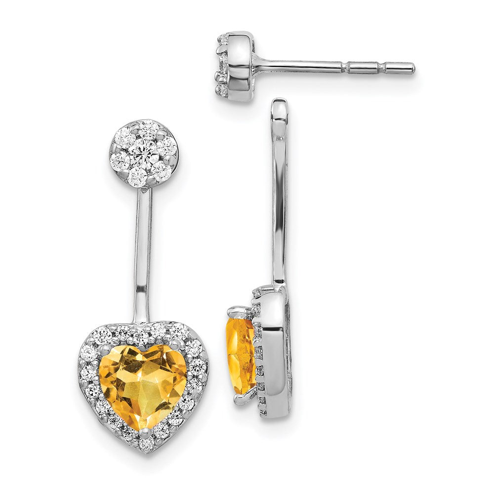 14k White Gold Real Diamond/Heart Citrine Front/Back Earrings EM4198-CI-038-WA