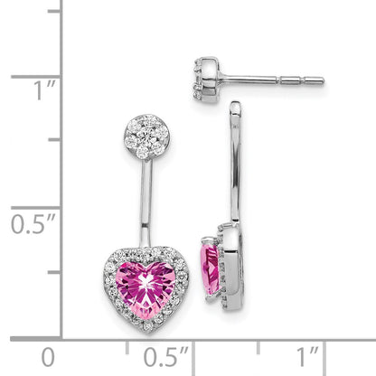 Solid 14k White Gold Simulated CZ & Created PinK Sapphire Earrings