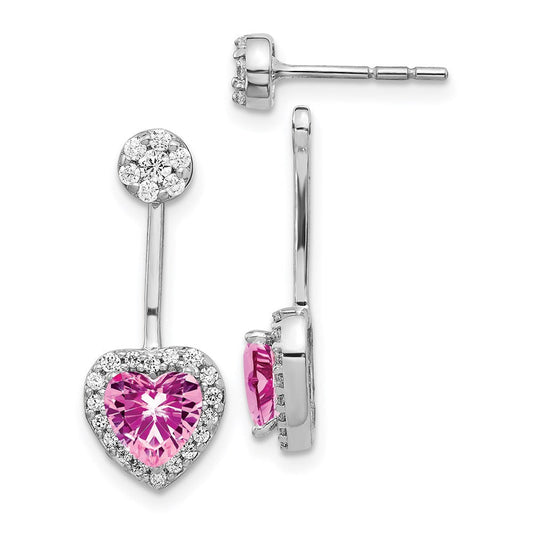 14k White Gold Real Diamond & Created Pink Sapphire Earrings EM4198-CPS-038-WA