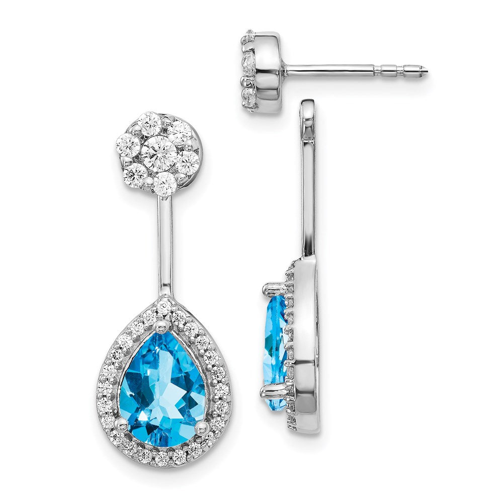 14k White Gold Real Diamond/Pear Blue Topaz Front/Back Earrings EM4199-BT-062-WA