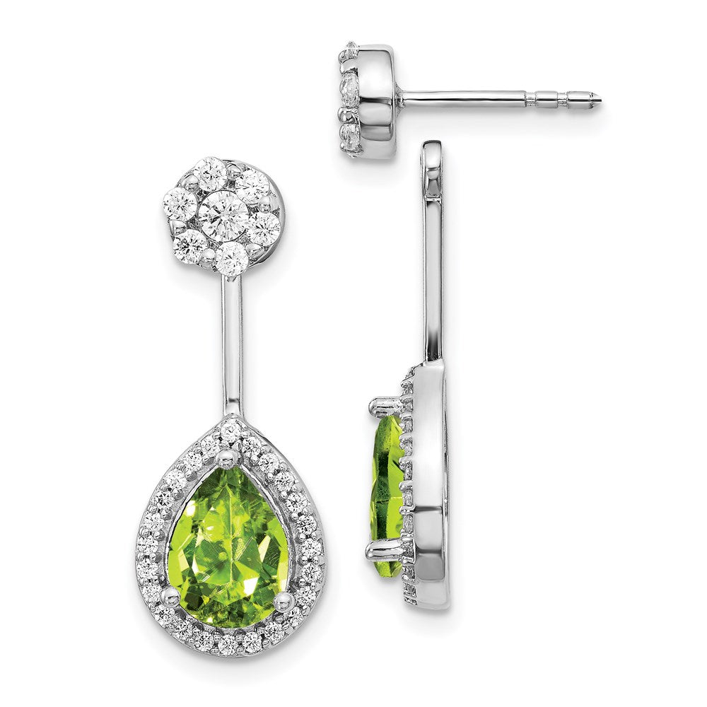 14k White Gold Real Diamond/Pear Peridot Front/Back Earrings EM4199-PE-062-WA