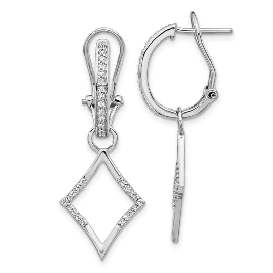 Solid 14k White Gold Simulated CZ Dangle Omega BacK Earrings