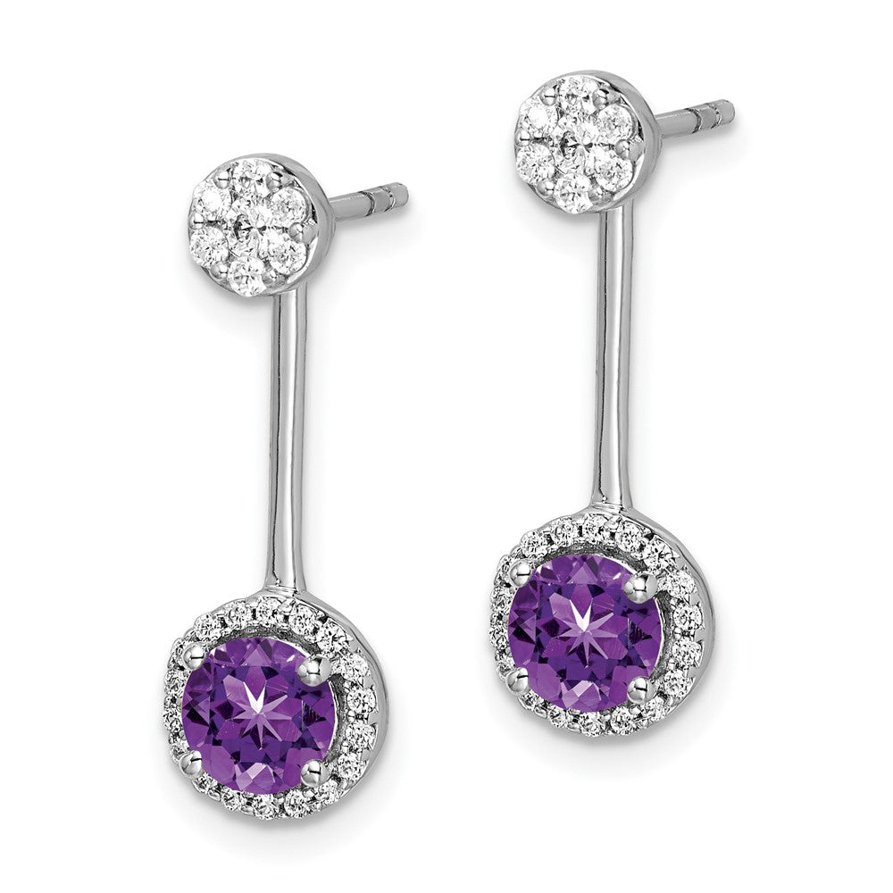 Solid 14k White Gold Simulated CZ Simulated/Simulated Amethyst Front/BacK Earrings
