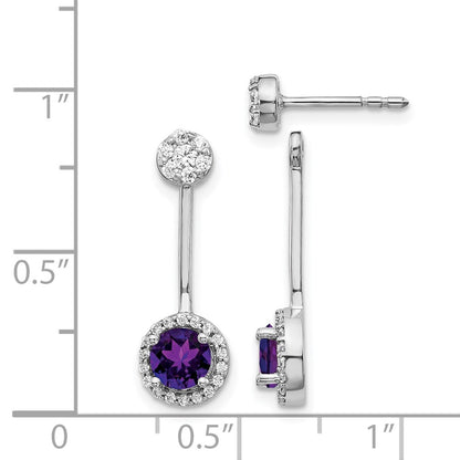 Solid 14k White Gold Simulated CZ Simulated/Simulated Amethyst Front/BacK Earrings