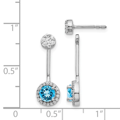 Solid 14k White Gold Simulated CZ & Blue Topaz Earrings