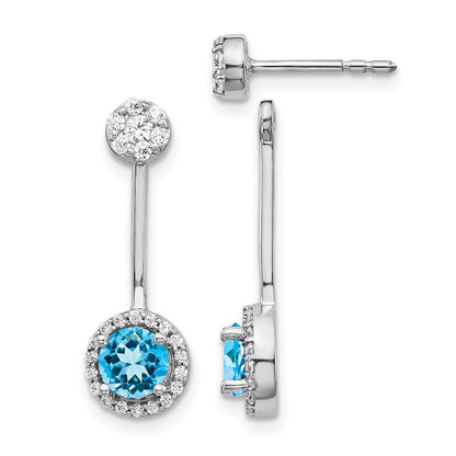 Solid 14k White Gold Simulated CZ & Blue Topaz Earrings