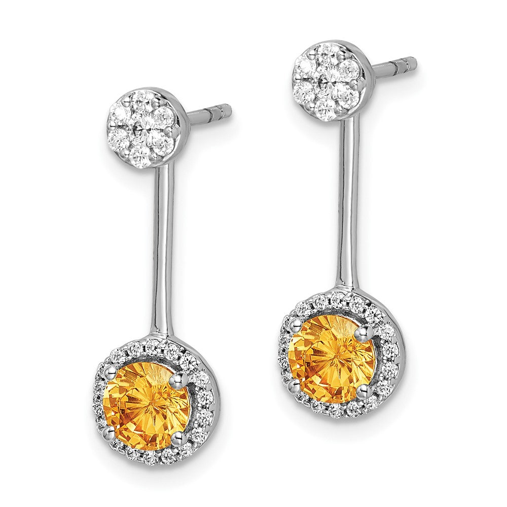 Solid 14k White Gold Simulated CZ Simulated/Simulated Citrine Front/BacK Earrings