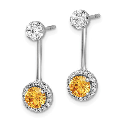 Solid 14k White Gold Simulated CZ Simulated/Simulated Citrine Front/BacK Earrings