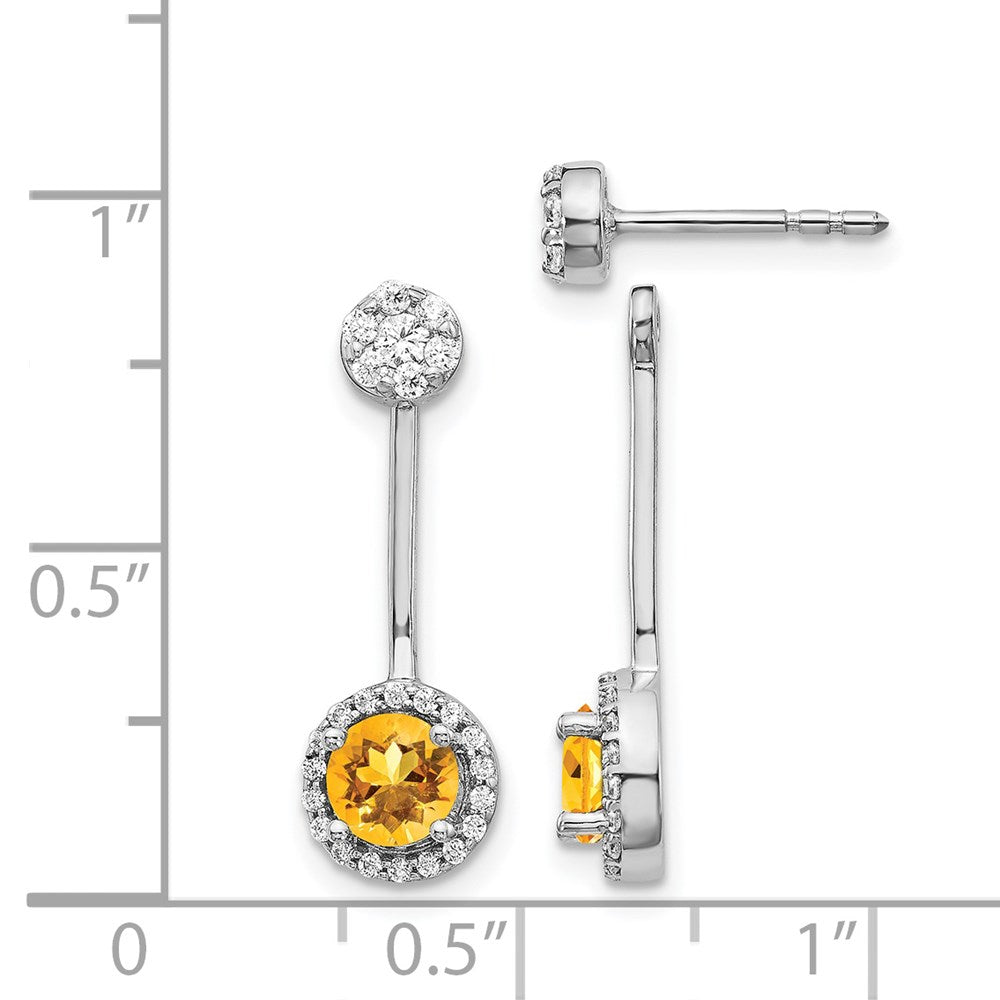 Solid 14k White Gold Simulated CZ Simulated/Simulated Citrine Front/BacK Earrings