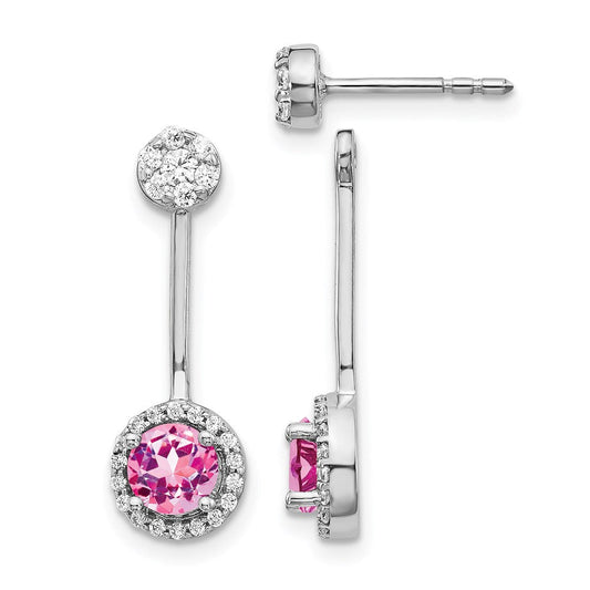 14k White Gold Real Diamond & Created Pink Sapphire Earrings EM4210-CPS-033-WA