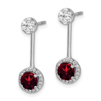 Solid 14k White Gold Simulated CZ Simulated/Simulated Garnet Front/BacK Earrings