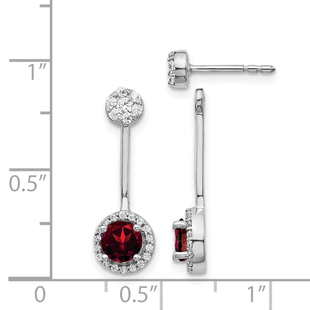 Solid 14k White Gold Simulated CZ Simulated/Simulated Garnet Front/BacK Earrings