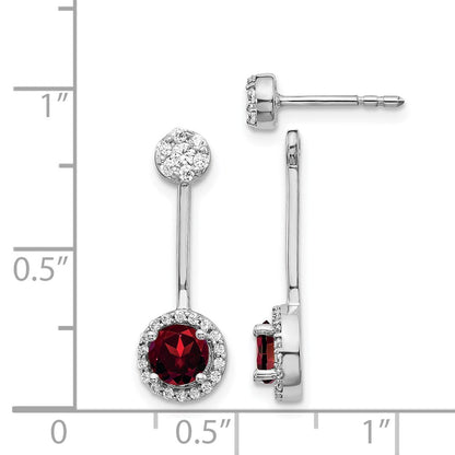 Solid 14k White Gold Simulated CZ Simulated/Simulated Garnet Front/BacK Earrings