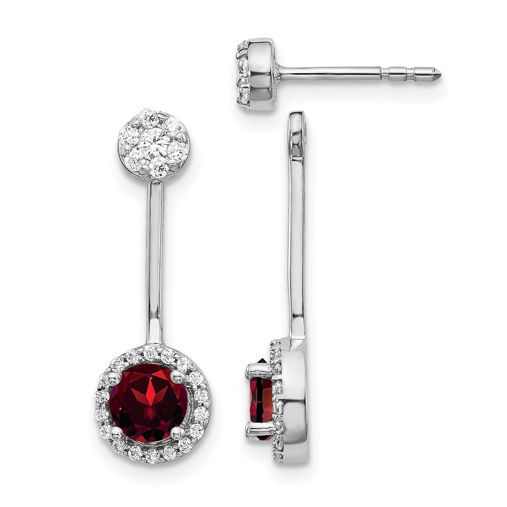 14k White Gold Real Diamond/Garnet Front/Back Earrings EM4210-GA-033-WA