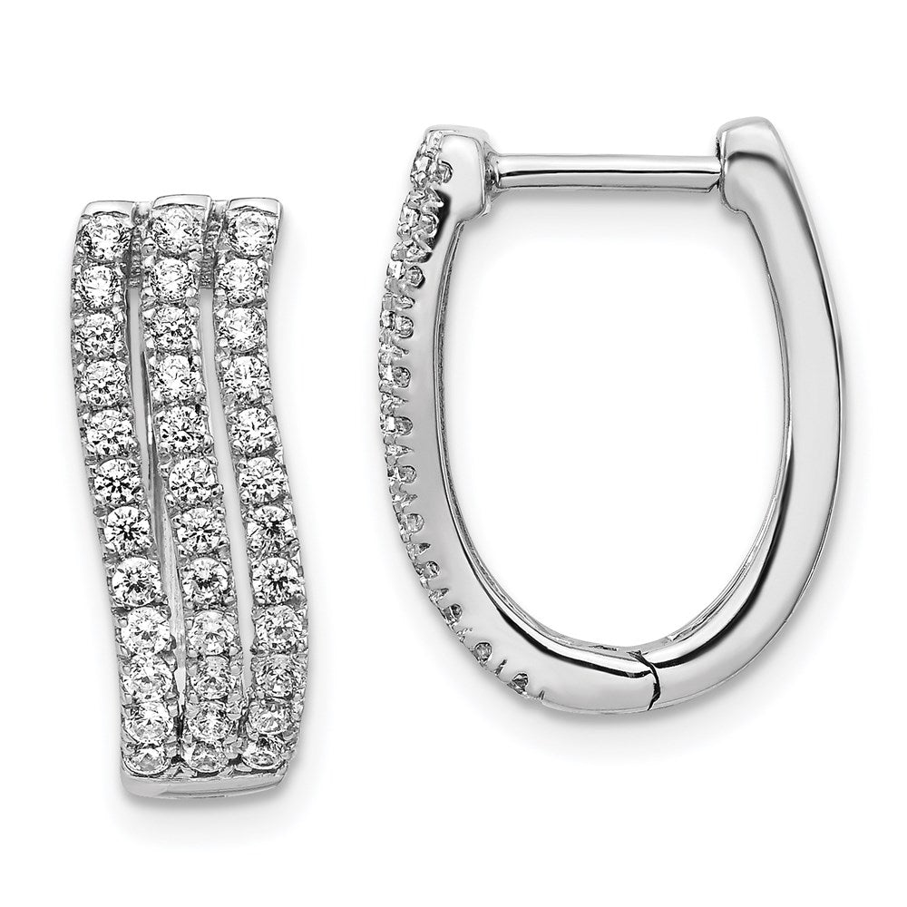 14k White Gold 3-row Real Diamond Hinged Hoop Earrings EM4215-075-WA