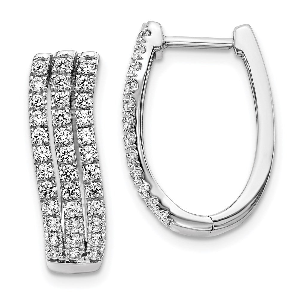 14k White Gold 3-row Real Diamond Hinged Hoop Earrings EM4215-100-WA
