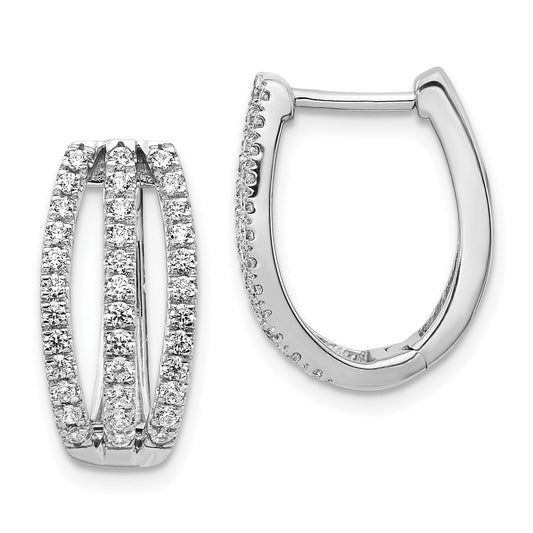 14k White Gold 3-row Real Diamond Hinged Hoop Earrings EM4220-075-WA