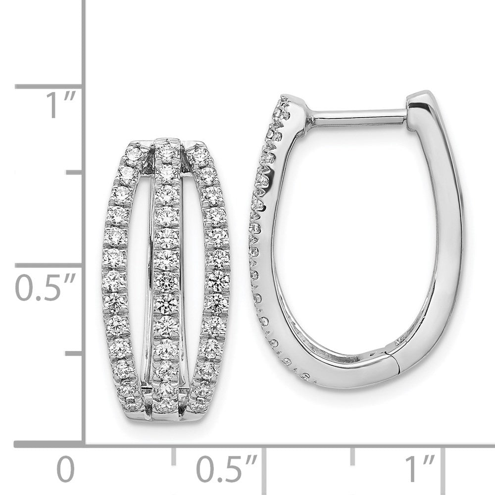Solid 14k White Gold 3-row Simulated CZ Hinged Hoop Earrings