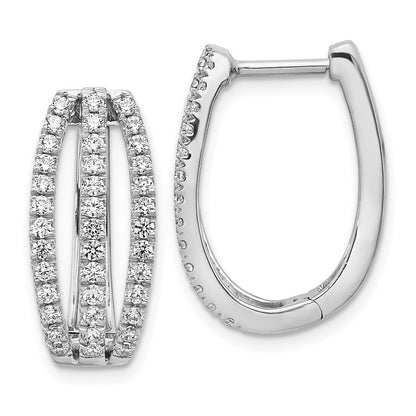 Solid 14k White Gold 3-row Simulated CZ Hinged Hoop Earrings