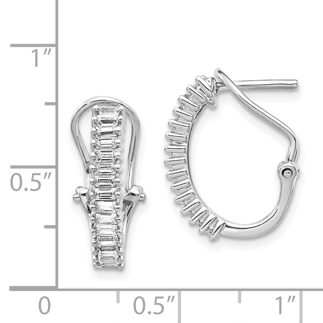 Solid 14k White Gold Baguette Simulated CZ Omega BacK Hoop Earrings