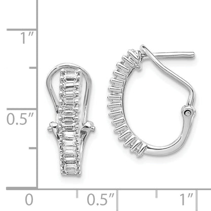 Solid 14k White Gold Baguette Simulated CZ Omega BacK Hoop Earrings