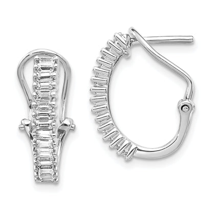 Solid 14k White Gold Baguette Simulated CZ Omega BacK Hoop Earrings