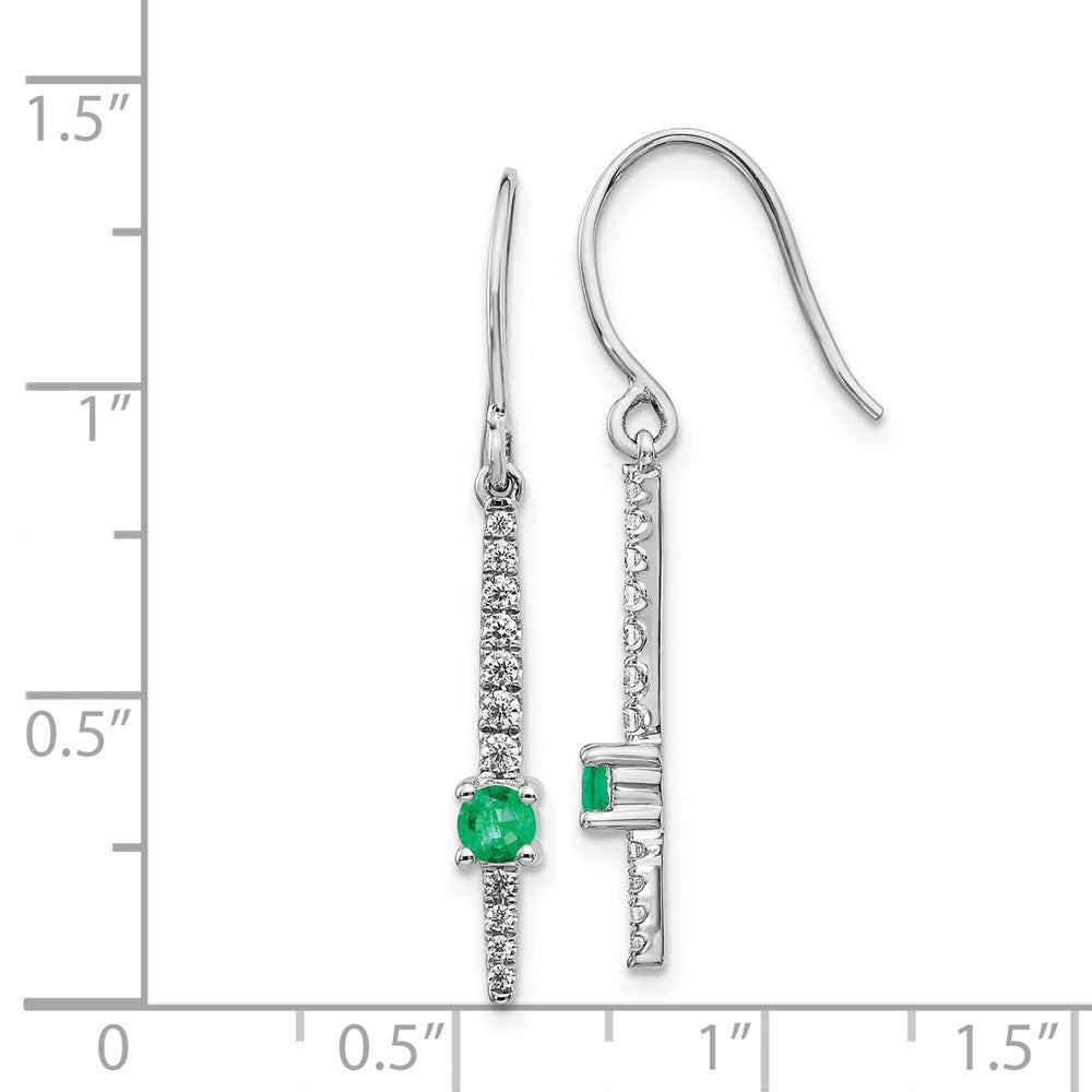 Solid 14k White Gold Simulated CZ & Emerald Fancy Earrings